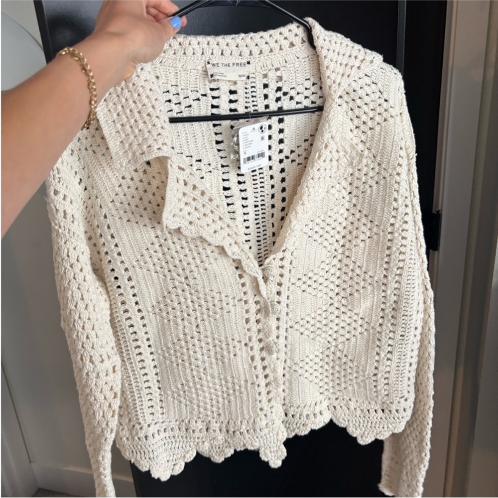 Free People Ivory Crochet Sweater